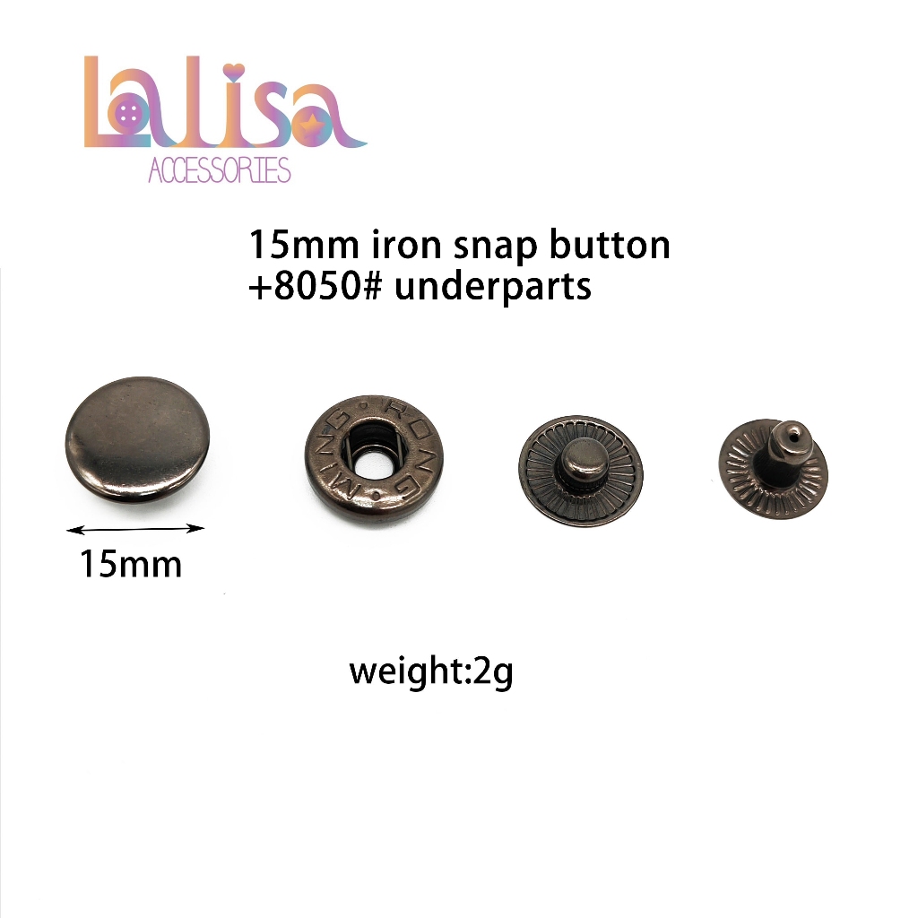 กระดุมแป๊ก สแน็ปตกแต่งเสื้อผ้า 1แพ็ค10ชุด 15mm iron snap button+8050# underparts (B-3-C,8050#)