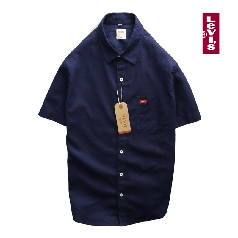 เสื้อเชิ๊ตแขนสั้น ผ้าลินินแท้ งานป้าย (size อก 40-44)