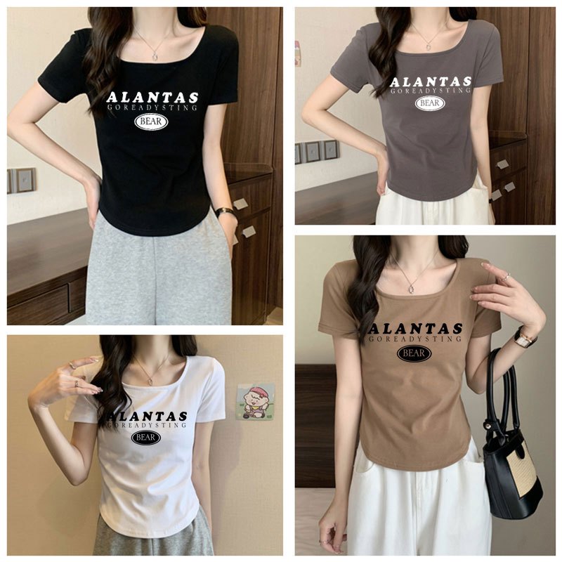 เสื้อครอปคอเหลี่ยมแฟชั่นมาใหม่ คอกระเช้าเบส เสื้อผ้าสาวอวบน่ารักๆ เสื้อยืดสวยๆผู้หญิงรัดรูปสลิมฟิตมินิมอลสไตล์เกาหลี 3XL