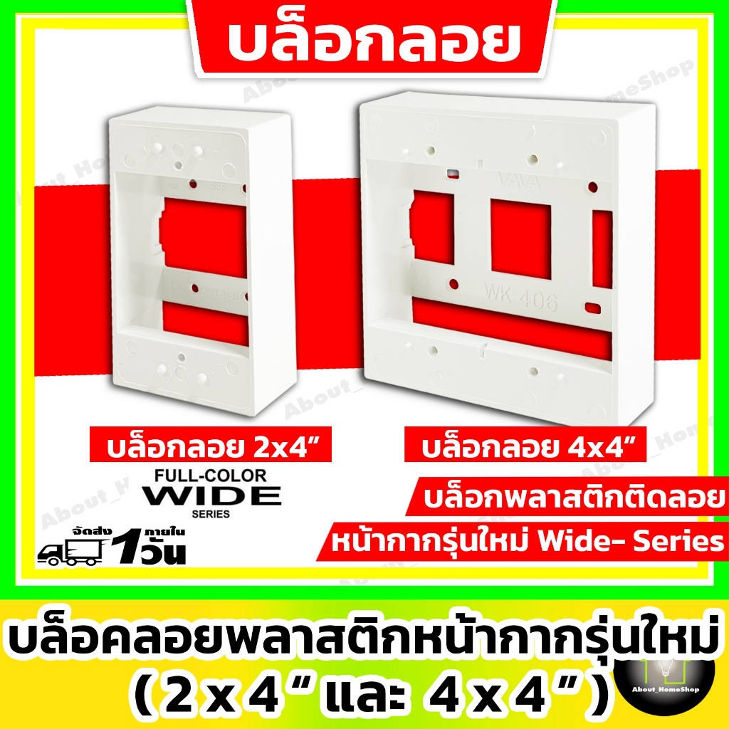 [ ขายส่ง 10 ชิ้น ] บล็อกลอย รุ่นใหม่ 2x4 และ 4x4 (กล่องพลาสติกสีขาว สำหรับสวิตซ์/ปลั๊ก แบบหนา)
