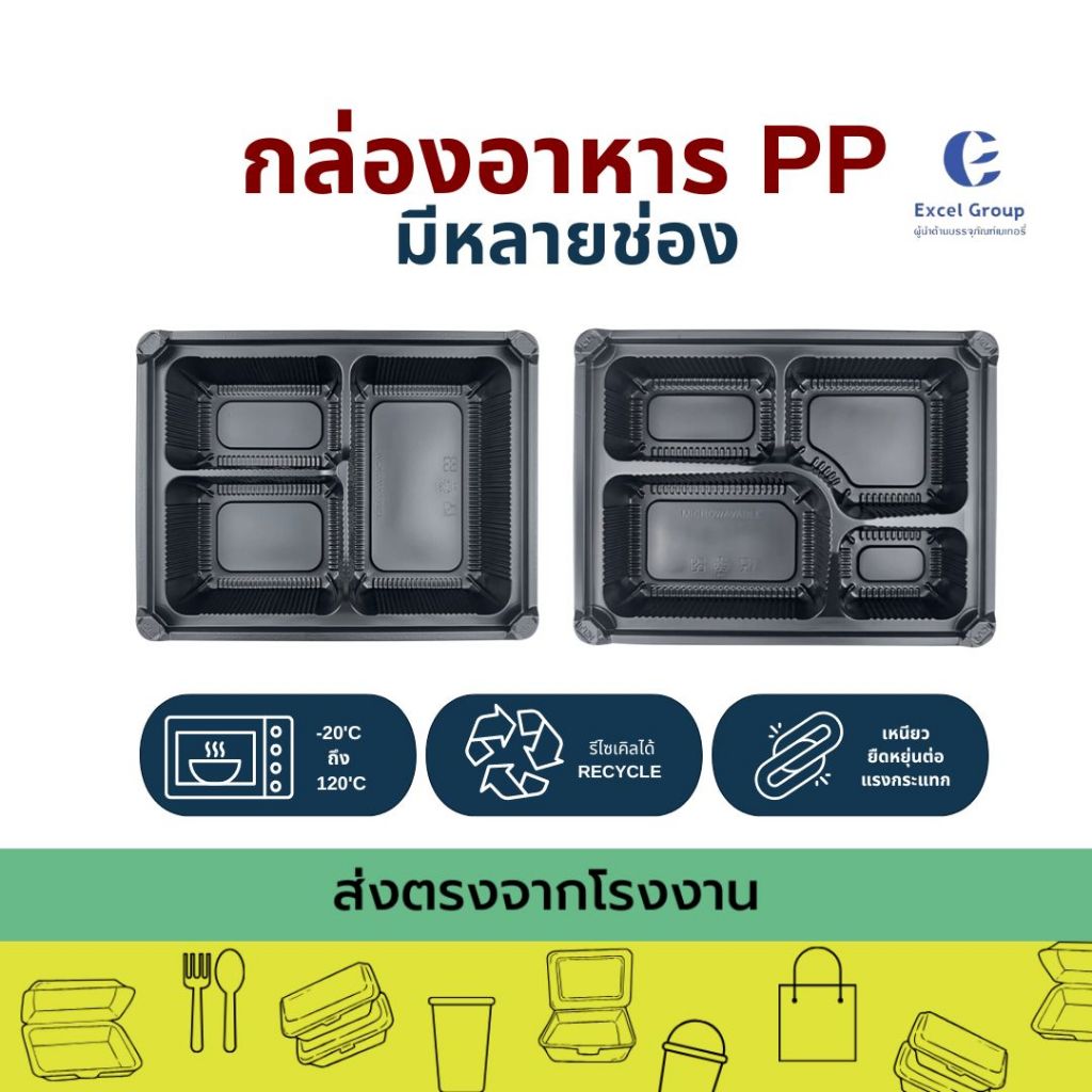 (แพ็ค 25 ชิ้น) กล่องอาหารสีดำ 3ช่อง,4 ช่อง,5ช่อง+ ฝาใส เข้าเวฟได้ ปิดสนิท ใหญ่พิเศษ 16