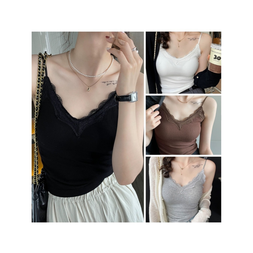 เสื้อสายเดี่ยว แต่งลูกไม้ ผ้ายืดใส่สบาย