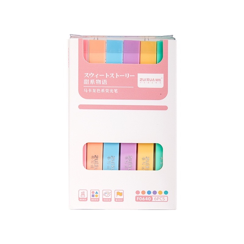 ปากกาไฮไลท์ ZUIXUA รุ่น F0640 ปากกาเน้นข้อความ นีออน วินเทจ สีสวย สีชัด หมึกสีพาสเทล มี 6 สี หัวตัด 1-4mm (6 แท่ง)