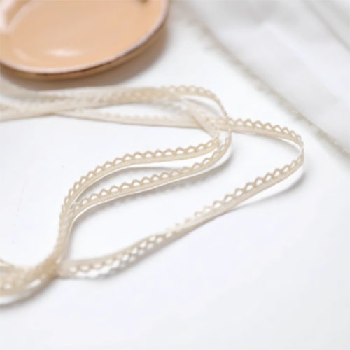 ผ้าลูกไม้สีเบจ ผ้าลูกไม้สำหรับตกแต่ง ขนาด 0.7 ซม. ราคา/หลา
