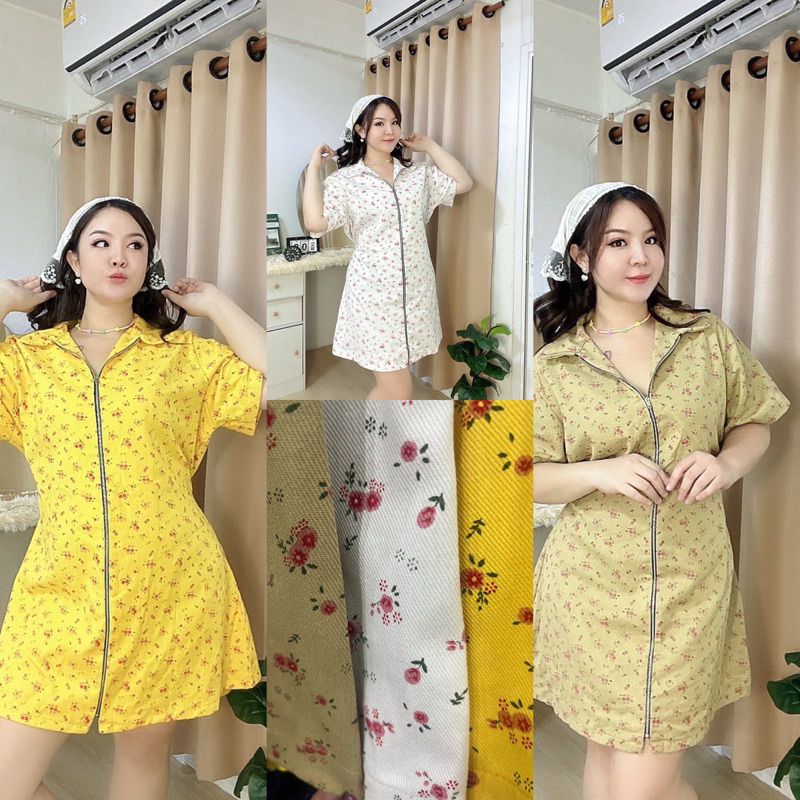 เดรสงานซิปผ้ากระแสสาวๆต้องมี งานสวยใส่น่ารักแขนปล่อย ไม่มีสม็อคหลัง มีเชือกมัดเอว รอบอก 42-50 นิ้ว