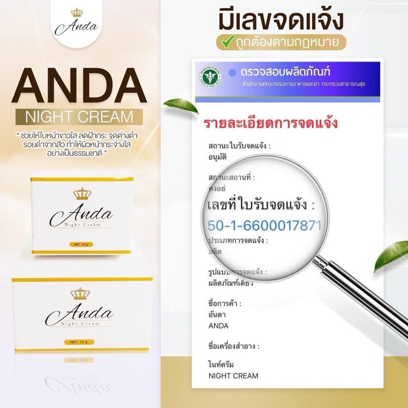 อันดาไนท์ครีม ครีมลดฝ้า กระ รอยดำจากสิว(ครีมอันดา) AndaNightCream ของแท้ มีราคาส่ง ขายดีมาก