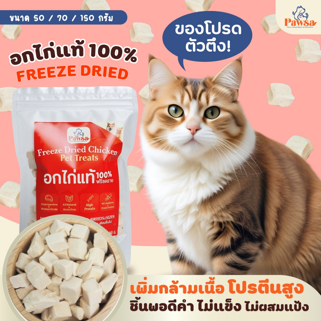 ส่ง24/4💖อกไก่ ฟรีซดราย PAWSA ขนมแมว ไก่ฟรีซดราย ไก่อบแห้ง ฟรีซดรายแมว ขนมแมวเพื่อสุขภาพ