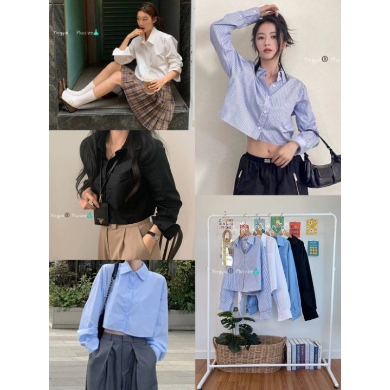 /YY/ เสื้อเชิ้ตสาวอวบ เสื้อครอปแขนยาว ผ้าคอตตอน ใส่เที่ยว ใส่ทำงาน #เสื้อผ้าสาวอวบ ไซส์ใหญ่ สาว อ้วน พลัสไซส์