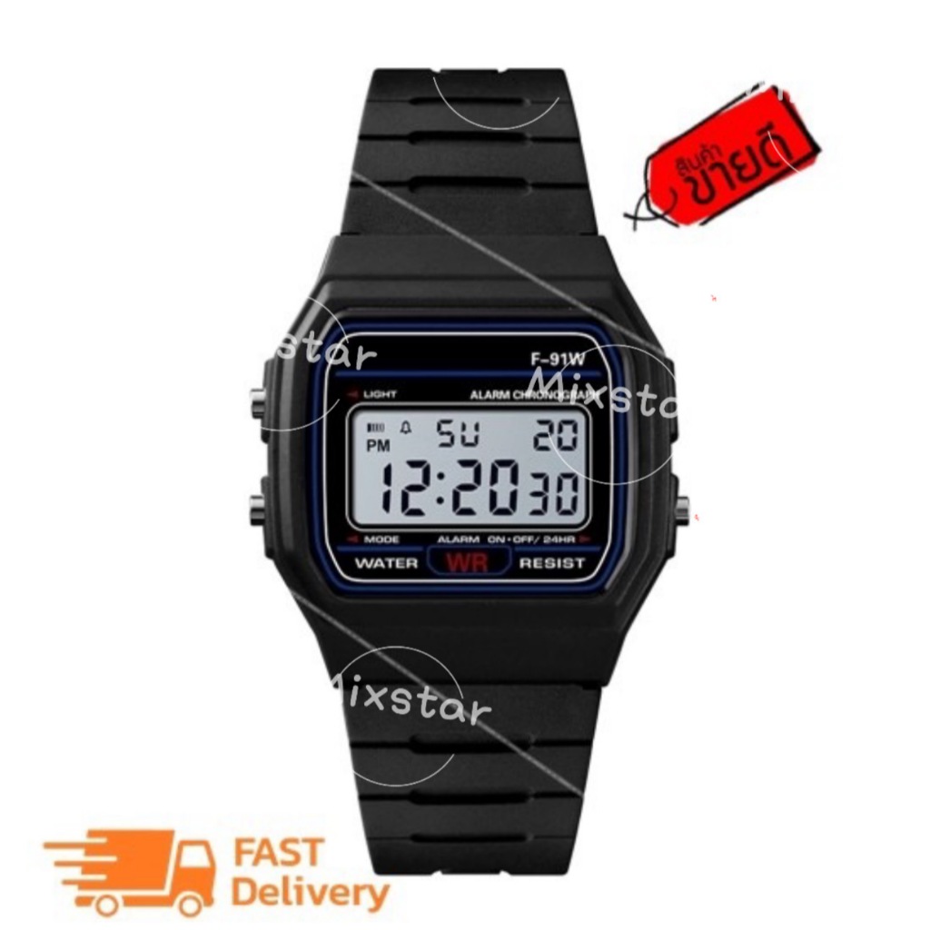 นาฬิกา แฟชั่น A1 ข้อมือผู้ชาย สายเรซิ่น รุ่น F-91W-Black