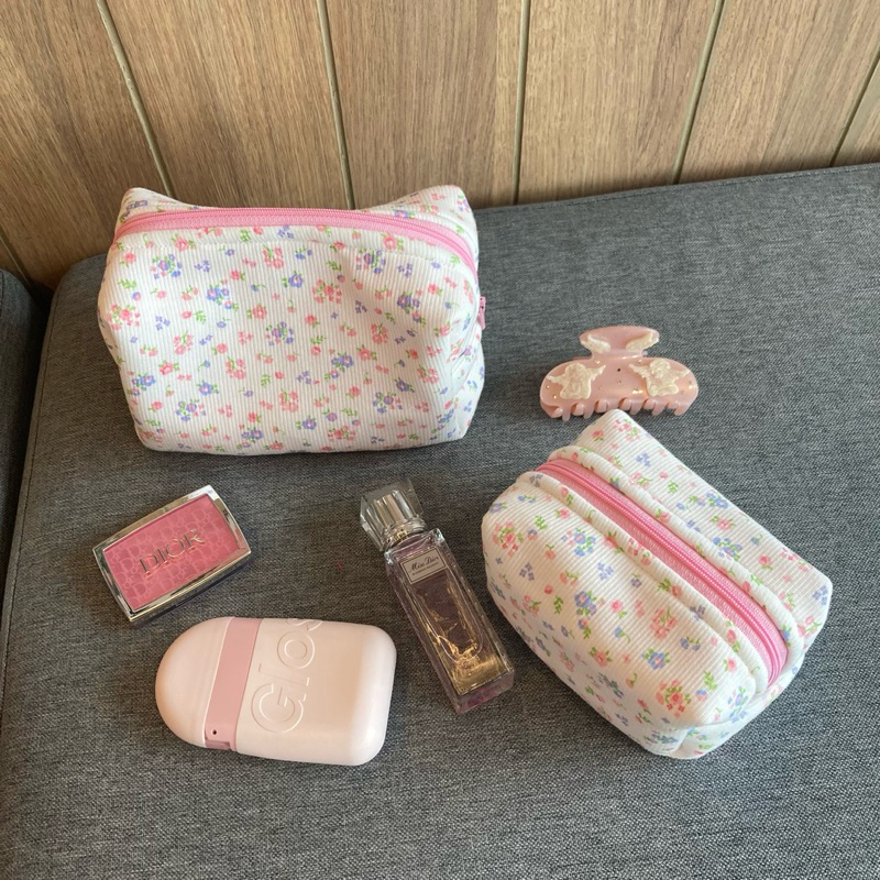 🌸🌷flower garden pink กระเป๋าใส่เครื่องสำอาง (มีให้เลือก 2 ขนาด S,M)