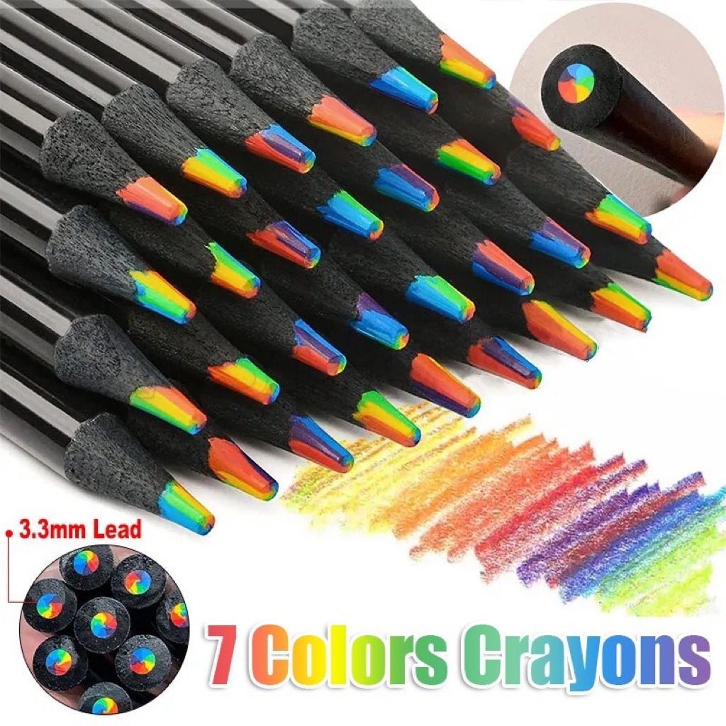 1 pcs ดินสอสีรุ้ง 7 สี สร้างสรรค์ ดินสอสีไล่ระดับสีเข้มข้น ศิลปะกราฟฟิตีวาดภาพระบายสีพาสเทล อุปกรณ์การเรียนของนักเรียน