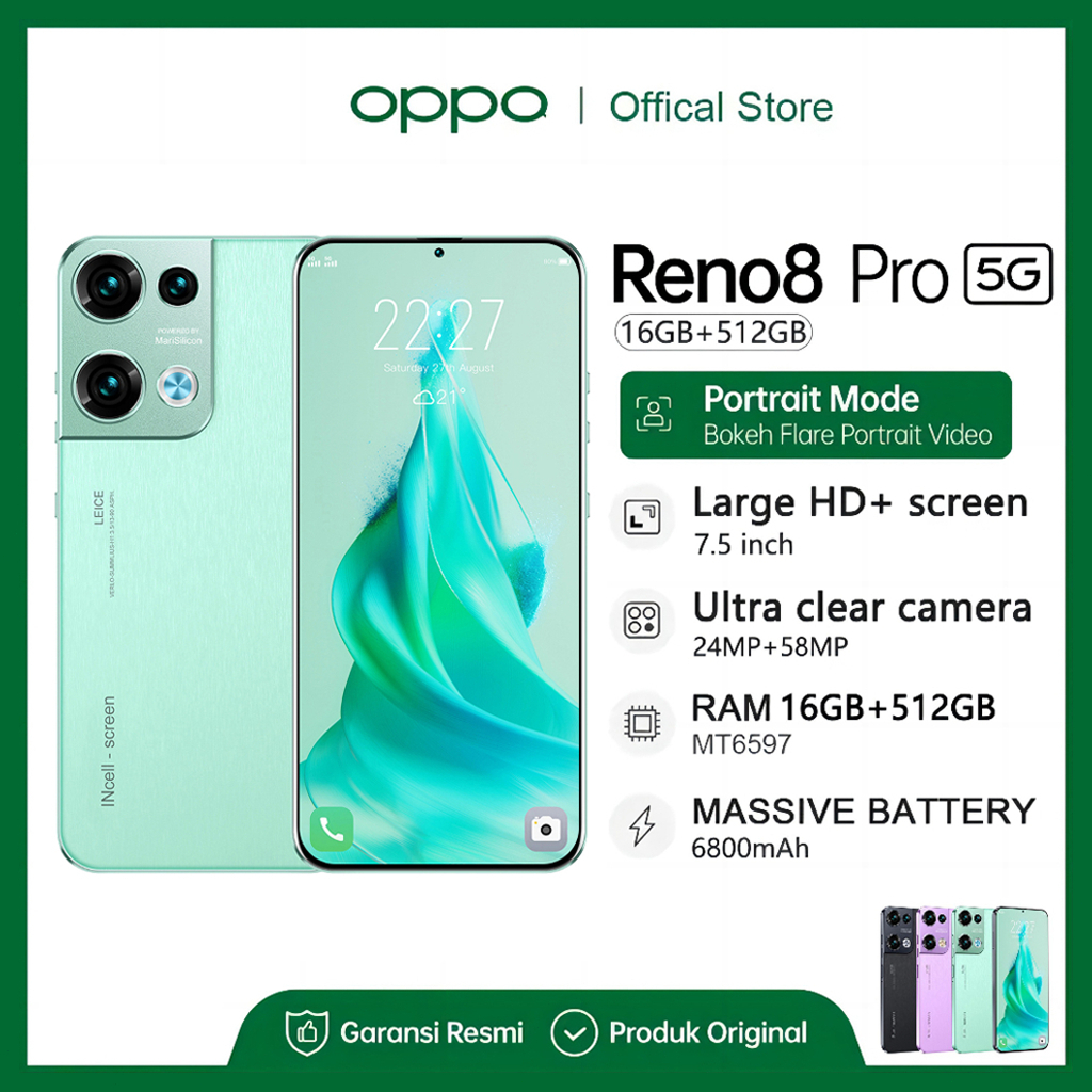 OPPO Reno8 Pro 7.5 นิ้ว 16GB + 512GB โทรศัพท์มือถือเดิมขาย 2024 5G / Wifi สองซิมการ์ดโทรศัพท์มือถือร