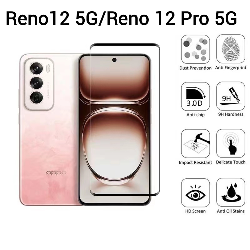 Reno 12Pro 5G(พร้อมส่งในไทย)ฟิล์มกาวเต็ม ฟิล์มกระจกเต็มจอOPPO Reno12 5G/Reno 12 Pro 5Gตรงรุ่น