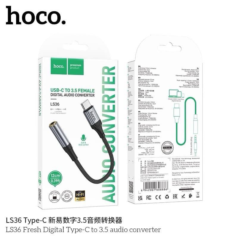 Hoco LS36 หัวแปลงหูฟัง Aux to Type-C รองรับการโทรศัพท์ และควบคุมปุ่มกด Adapter Audio Converter สำหรั