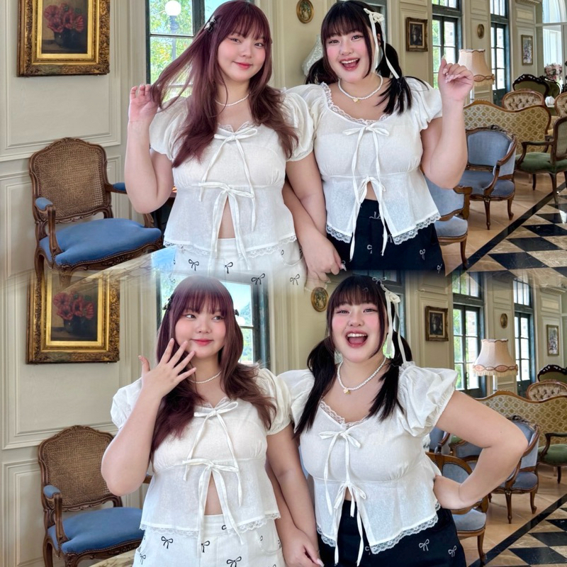 Rakna🫶🏻เสื้อครอปแขนตุ๊กตา เสื้อครอปสาวอวบ (อก34-50นิ้ว) plussize (⚠️โปรดอ่านรายละเอียดเนื้อผ้า)