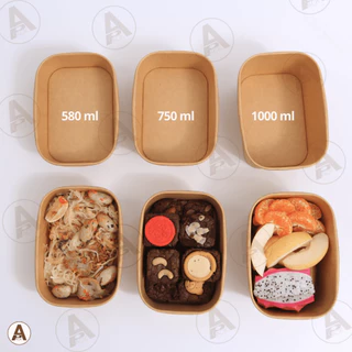 (10ชิ้น) กล่องอาหารกระดาษวงรีพร้อมฝา 3 แบบ (580, 750, 1000ml) ใส่ไอศกรีม กันน้ำกันมัน ถ้วยวงรีกระดาษ