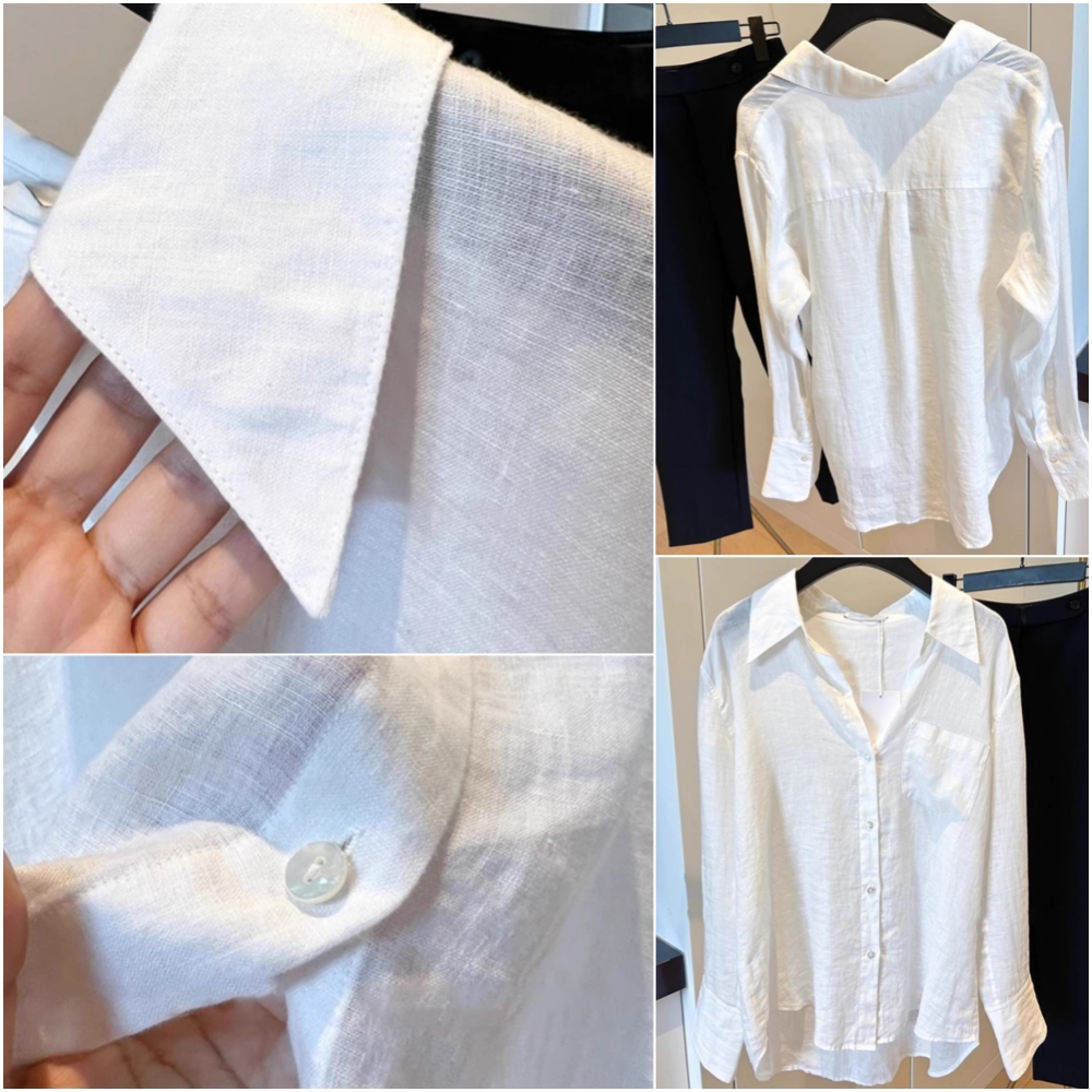 SMDB2065 เสื้อเชิ้ตแขนยาวผู้หญิง สีขาวทรงหลวม แฟชั่น เกาหลีสำหรับสาวๆ หน้าสั้นหลังยาว อก44 สไตล์มินิมอลเรียบๆใส่ทำงานได้