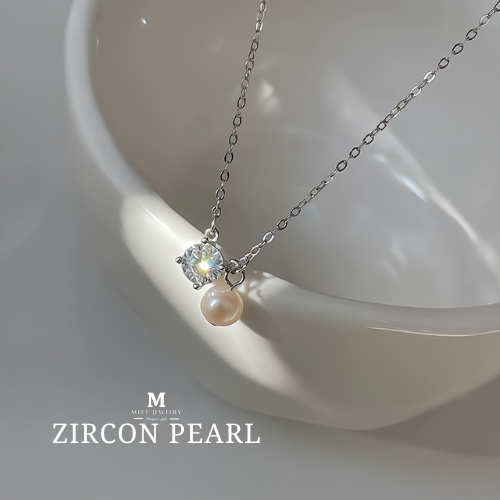 MEET💕 พร้อมส่ง Zircon Pearl ไข่มุกสีขาว สร้อยคอเงิน สร้อยไข่มุก สร้อยคอเพชร สร้อยแฟชั่น สร้อยเงิน925
