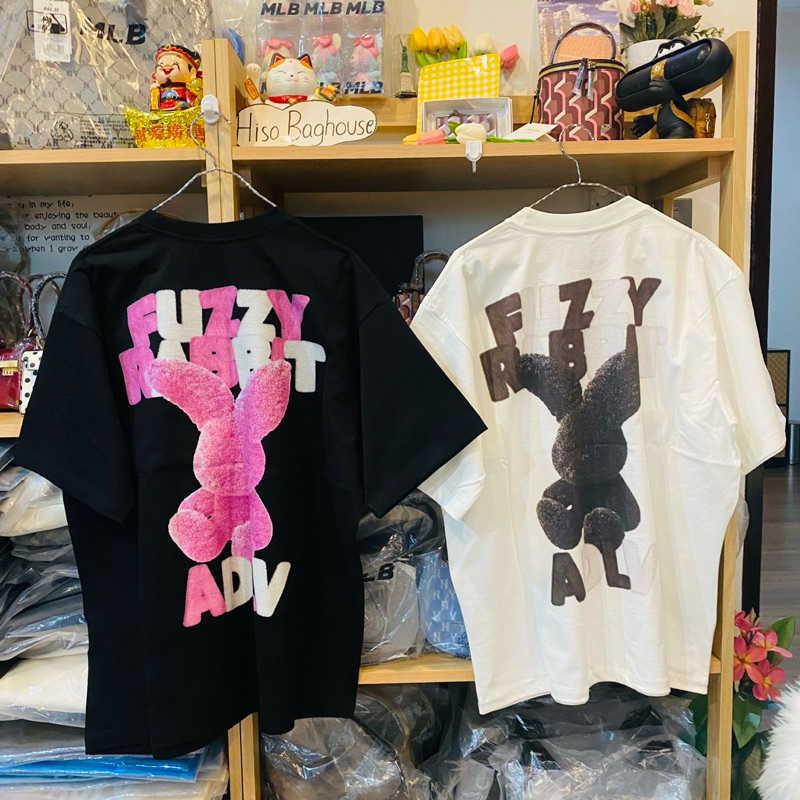 🐰💗🖤อยู่ไทย พร้อมส่ง เสื้อ ADLV  FUZZY FONT RABBIT SHORT SLEEVE T-SHIRT BLACK / CREAM
