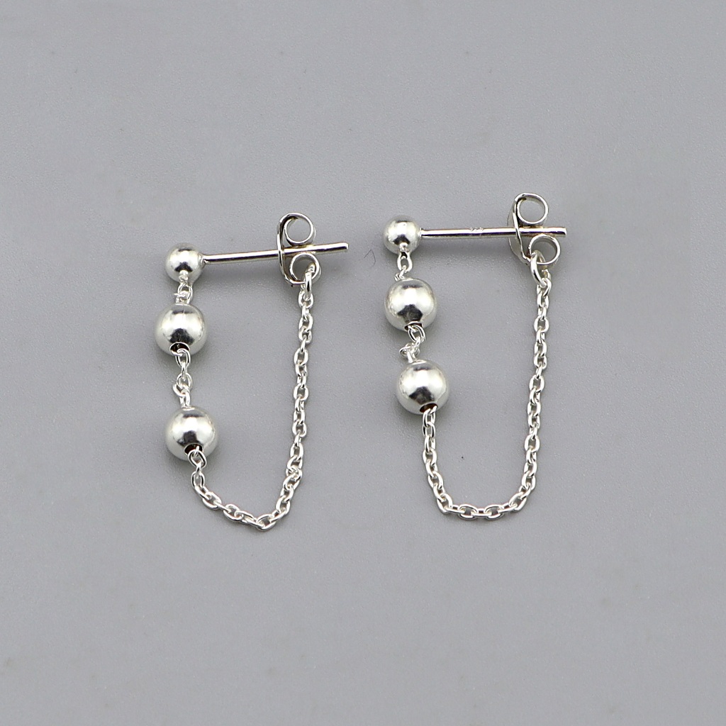[พร้อมส่ง] ต่างหูเงินแท้ 925 โซ่ Triple Ball / 925 Sterling Silver Earrings, Triple Ball Hanging Cha