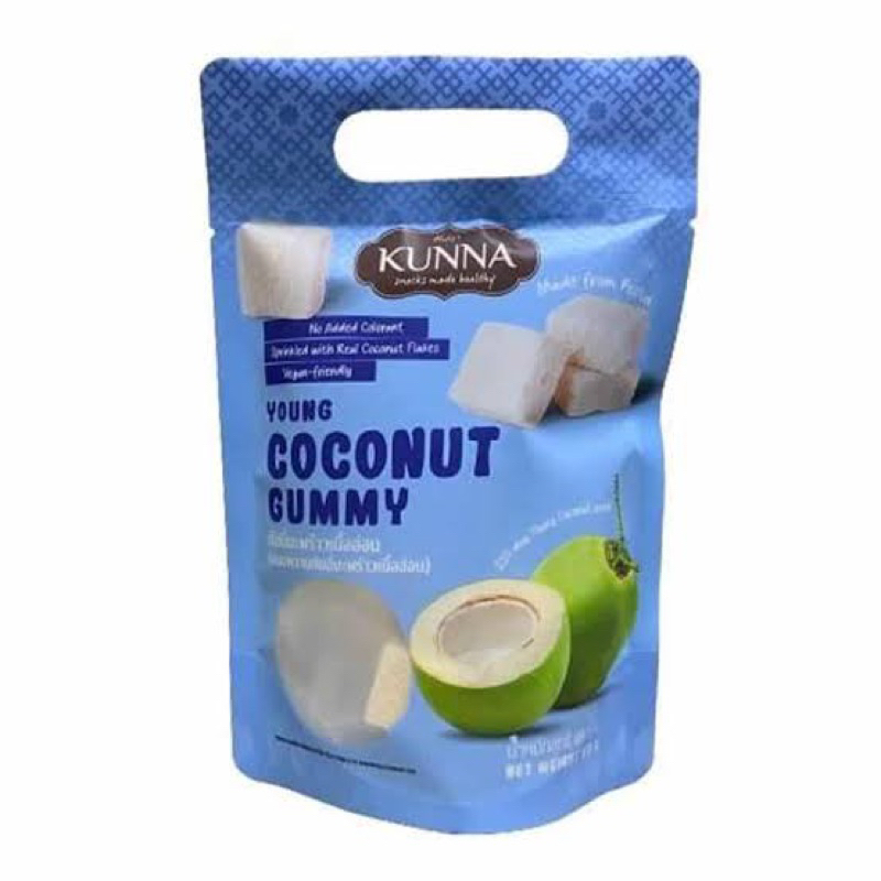 kunna coconut gummy 80g. wl กะทิกรอบ ของทานเล่น แบบลูกเต๋า กัมมี่มะพร้าวเนื้ออ่อน