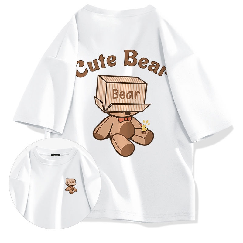 เสื้อยืดผู้หญิงผู้ชายแขนสั้น Cute Bear 100%ผ้าฝ้ายแท้ S 3XL ตัดเย็บดี ส่งเร็ว จัดส่งจากไทย