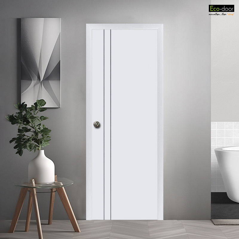 shophome468 ECO-DOOR  ประตู UPVC เอ็กซ์ทรูชั่น  รุ่น P2 ภายใน ขนาด 70x200 ซม. สีขาว (เจาะลูกบิด) รับประกันของเเท้