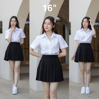กระโปรงพลีท นักศึกษา เอวฟรีไซต์-XL จีบเล็ก จีบใหญ่ จีบทวิว ผ้าหางกระรอกสีดำ