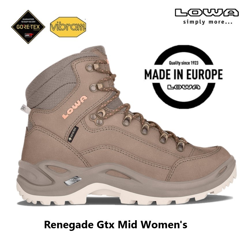 Lowa Renegade Gtx Mid Ws รองเท้าบูทเดินป่าสำหรับผู้หญิง สูง 6 นิ้ว หนังนูบัค ซับใน GORE-TEX กันน้ำ ยึดเกาะดี ไม่ลื่น