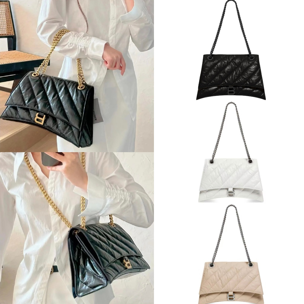 Balenciaga/Classic/Crush Series/Quilted/หนังลูกวัว/Rivet ปิดแม่เหล็ก/กระเป๋าสะพาย/กระเป๋าถือ/แท้ 100