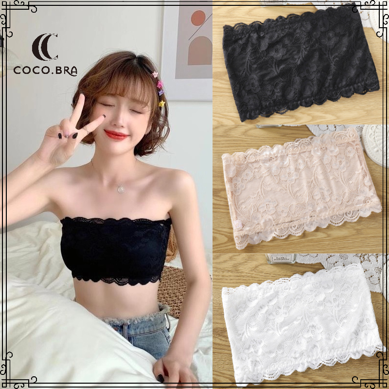 🌸COCO.BRA🌸ชุดชั้นในลูกไม้ เกาะอก ซับใน   ด้าน ด้านทึบและด้านลูกไม้ยืดได้ ไม่มีแผ่นซับน้ำนม