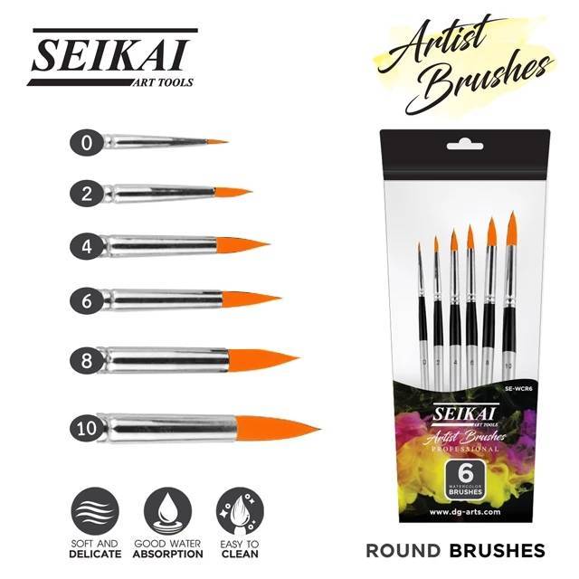 ชุดพู่กัน SEIKAI ชุดพู่กันสีน้ำหัวกลม 6 ด้าม 6 ขนาด รุ่น SE-WCR6 (ARTIST BRUSHES) (1แพ็ค) สินค้าพร้อมส่ง