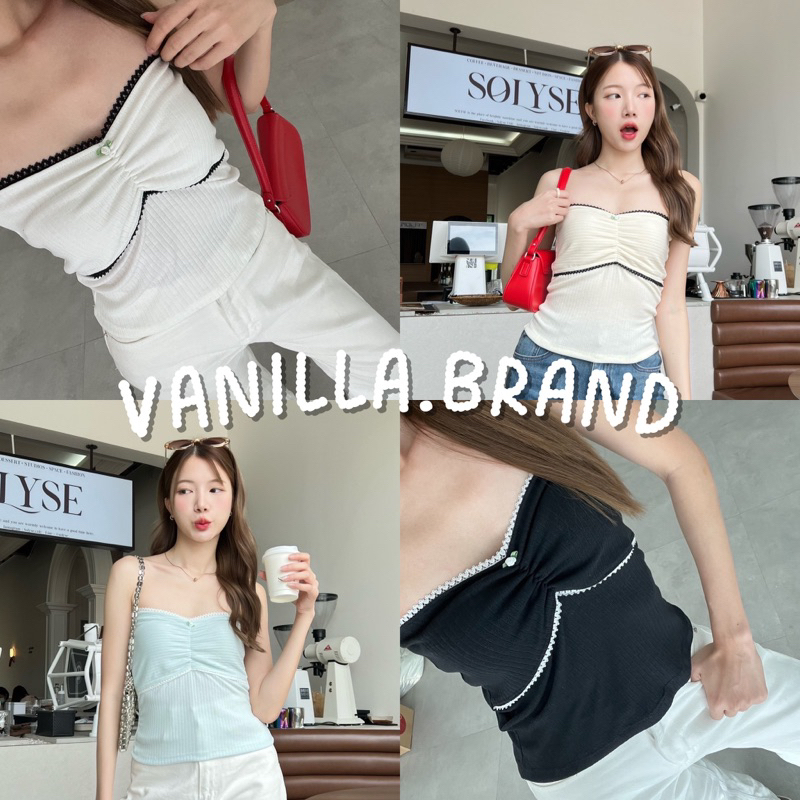 เสื้อเกาะอกผ้ายืด แต่งกุหลาบจิ๋ว -ttm / VB0158