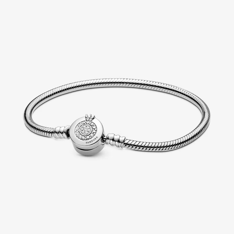 Pandora Moments Sparkling Crown Snake Chain Bracelet แท้💯 กำไลเงินแพนดอร่า