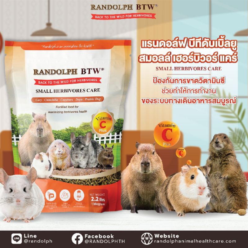 Randolph BTW Small Herbivores Care อาหาร​สำหรับสัตว์กินพืชขนาดเล็ก + เสริมวิตามินซี ราคา ถูกที่สุด ดีลบีเคเค