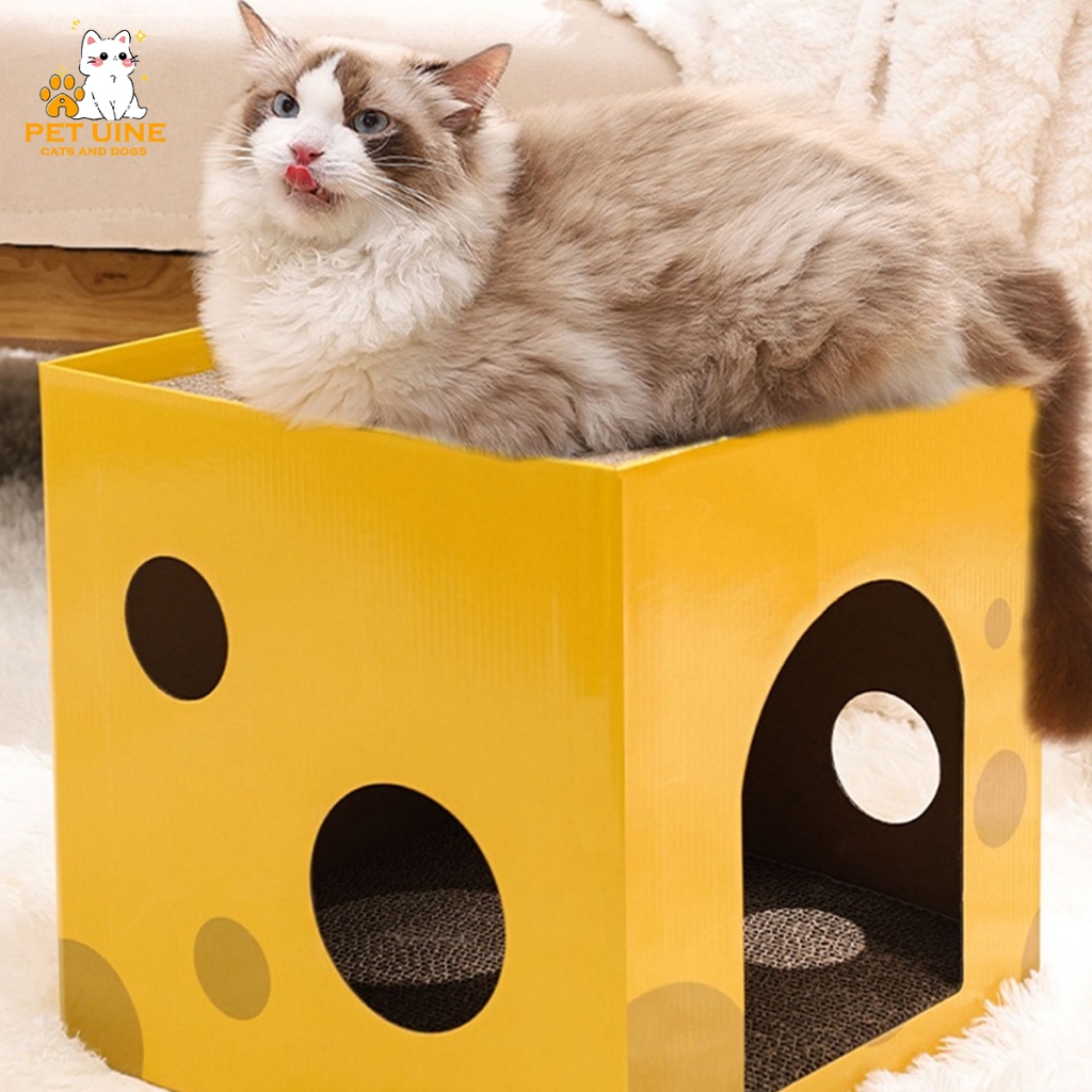 PET UINE-C5 บ้านแมว กล่องลับเล็บชีส ลับเล็บได้ 2 ชั้น กล่องกระดาษบ้านแมว ที่ข่วนเล็บแมว ที่นอนเเมว ของเล่นแมว รูปที่ 3