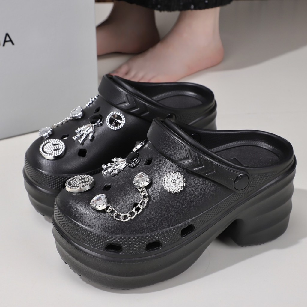 SUNBALEE ⭐ PIZ-11 รองเท้าหัวโต รองเท้าแบบสวม สีพื้น เสริมส้นสูง 8 ซม. แถมตัวติดน่ารัก พร้อมส่ง - รูปที่ 6