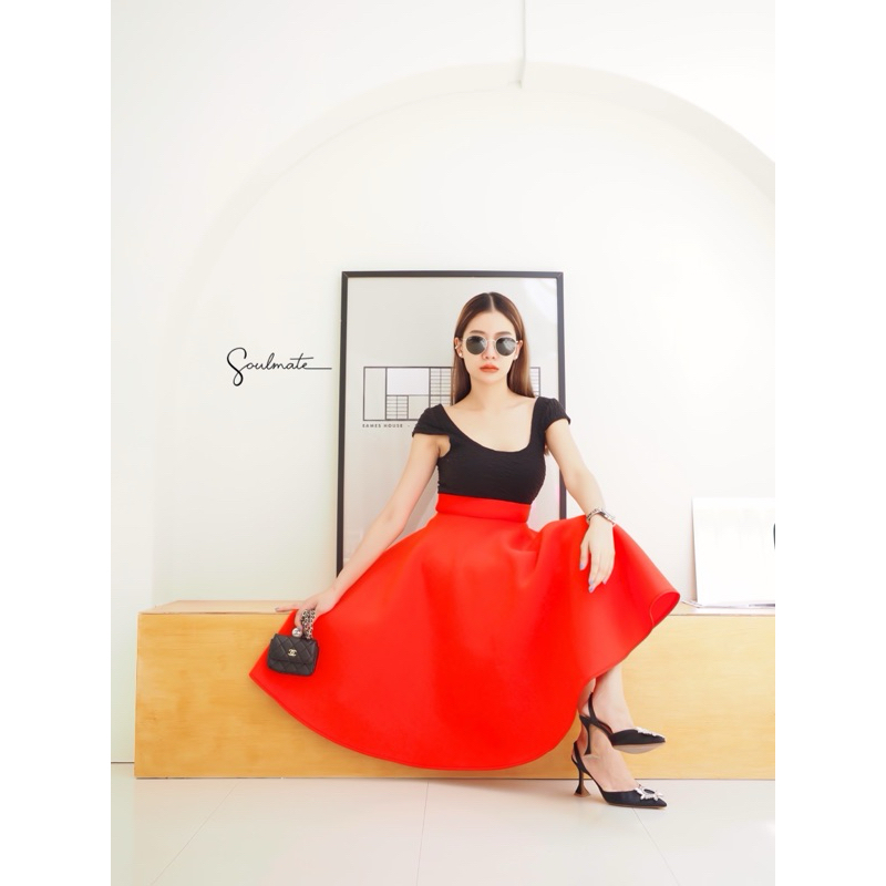 big size34-40กระโปรงผ้าโฟมชิ้นเดียว ทรงย้วยพริ้วสวิง