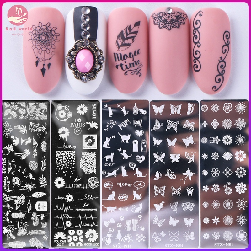 Nail World แผ่นปั๊มลายเล็บ มี 6 สไตล์ให้เลือก สําหรับตกแต่งเล็บ – โปรปัง