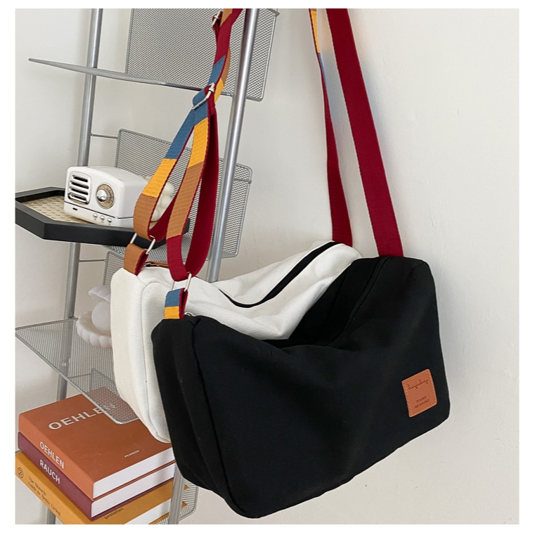 CITADEL B-874 กระเป๋าสะพายข้าง ผ้าแคนวาส แบบเรียบ จุของได้เยอะ สายสะพายหลากสี เหมาะกับผู้ชายและผู้หญิง