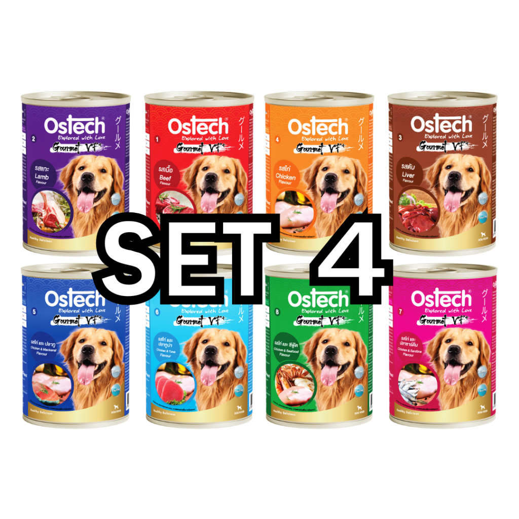 [Set 4 กระป๋อง] Ostech ออสเทค อาหารกระป๋อง กัวเม่ VF+ สำหรับสุนัข ขนาด 400 กรัม