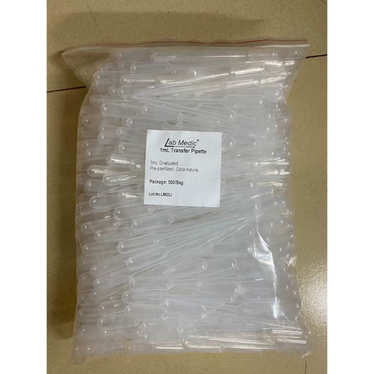 หลอดหยดพลาสติก Transfer Pipette 1ML / 3 ML  มี 500 ชิ้นต่อถุง ของจีน