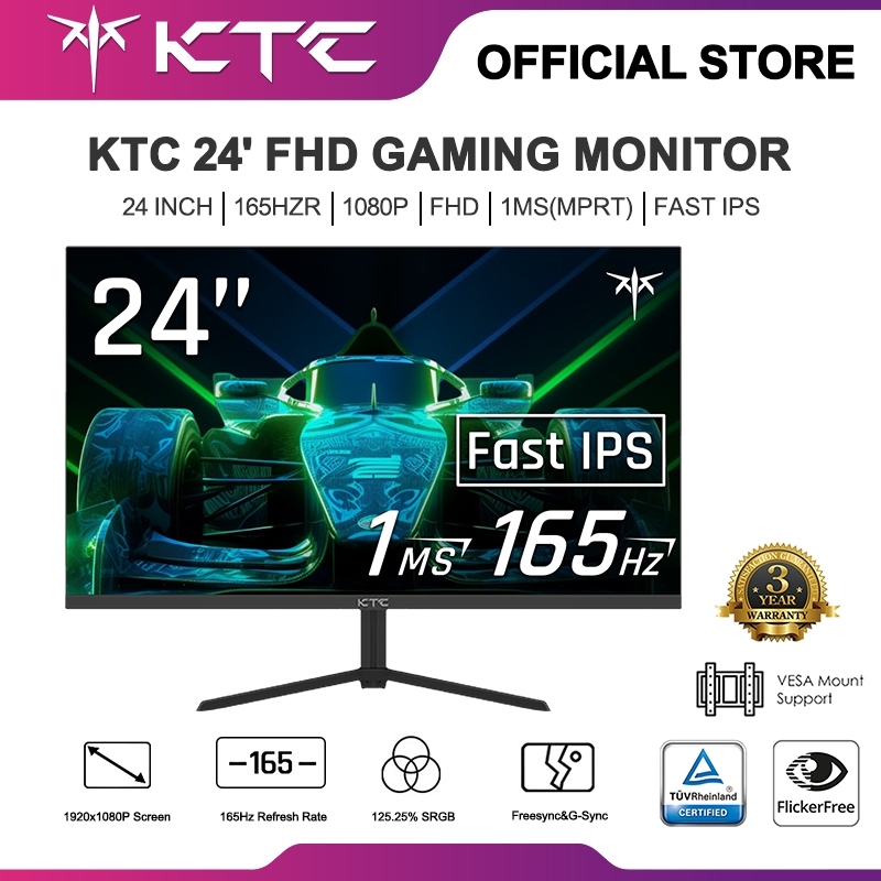 KTC จอมอนิเตอร์ 165HZ จอไร้ขอบ จอคอม 24นิ้ว LED Gaming monitor FHD จอมอนิเตอร์เกมมิ่ง จอมอนิเตอ สปอต