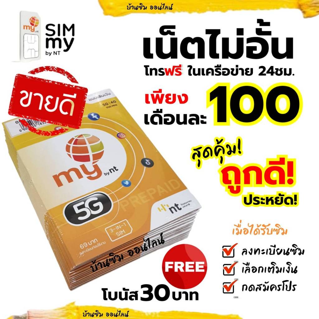 ถูกดี! (no.1)My 3G,4G เล่นเน็ตไม่อั้น+โทรฟรีในเครือข่าย 24ชม.