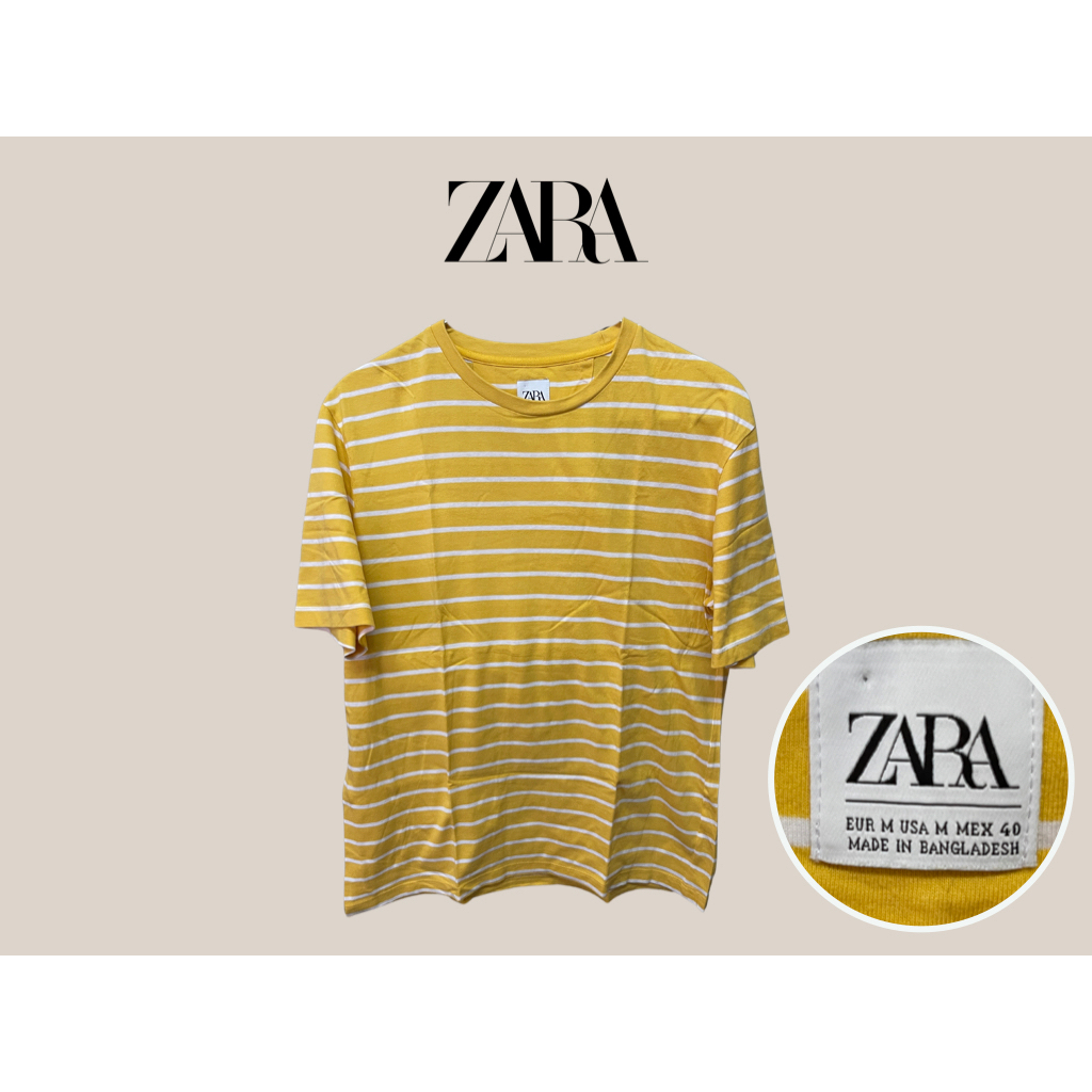 เสื้อยืด ZARA สีเหลืองลายขวางสีขาว