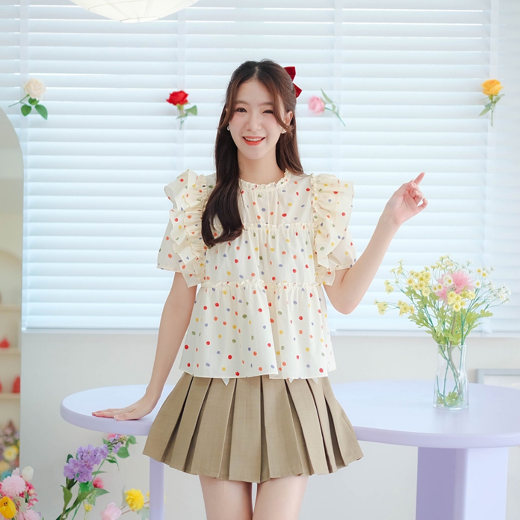 09-315 เสื้อแขนสั้น Fancy Bubble Dot Top