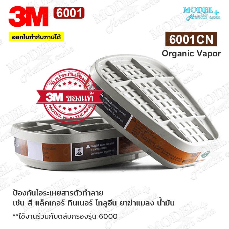 3M 6001 ตลับกรอง(1 คู่) ของแท้ ตลับกรองป้องกันไอระเหยสารเคมี สี ทินเนอร์ ยาฆ่าแมลง น้ำมัน 6001CN