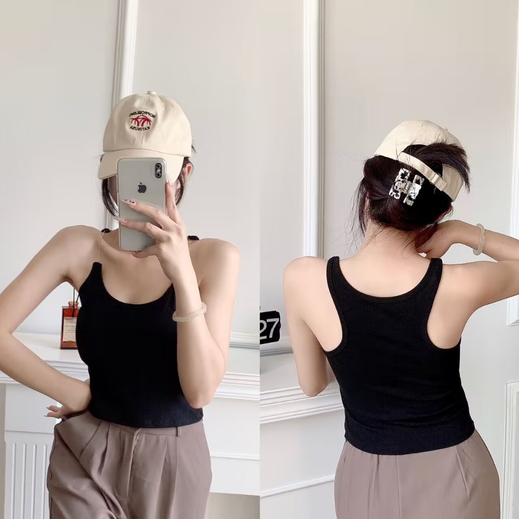 เสื้อสายเดี่ยวเซ็กซี่ รุ่นB-101 สายรัดโปร่งใส ผ้าร่องสวมใส่สบาย ระบายอากาศได้ดี พร้อมส่งในไทย