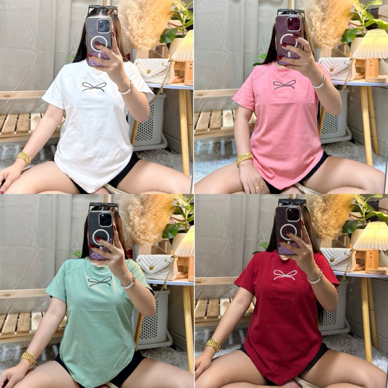 55 เสื้อสาวอวบปักโบว์ เอววีพรางหุ่น : อก 34-50