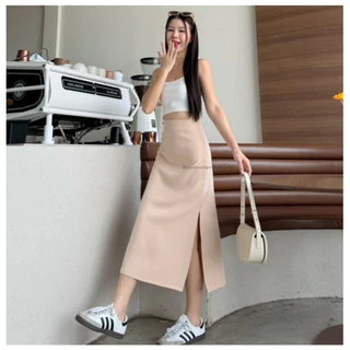 กระโปรงยาวผ่าข้างS-XLทรงสวยเข้ารูปน่ารักมาก